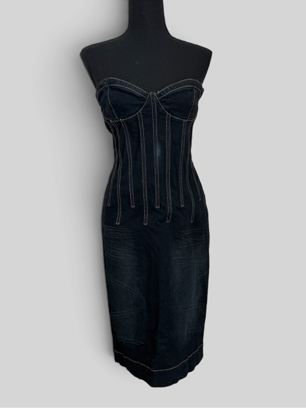 Baby Phat Strapless Dark Indigo Denim Corset Pencil Dress - Picture 3 of 12